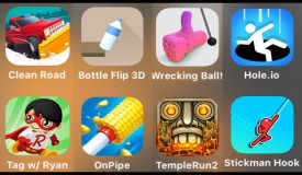 Temple Run vs onpipe vs stickman hook vs hole.io vs bottle flip 3D - handcam Gameplay