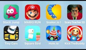 Stack Jump, Mario Run, Snaker.io, Scary Teacher 3D, Tiny Cars, Square Bird, Hole.io, Kick The Buddy