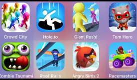 Tom Hero,Giant Rush,Hole.io,Crowd City,Zombie Tsunami,Roof Rails,Angry Birds 2,Racemasters